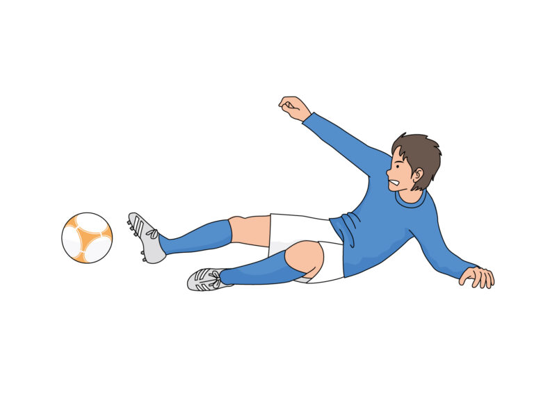 スライディングするサッカー選手のイラスト画像