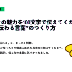 黄色いバナナのイラストとともに、『バナナの魅力を100文字で伝えてください』という書籍を紹介するビジネス書のサムネイル画像。伝わる言葉の作り方に関する内容が記されている。