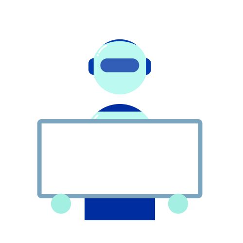 ホワイトボードを持つAIのイラスト画像
